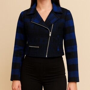 Jack by BB‎ Dakota Women's Blue Plaid Cropped Jacket Size M